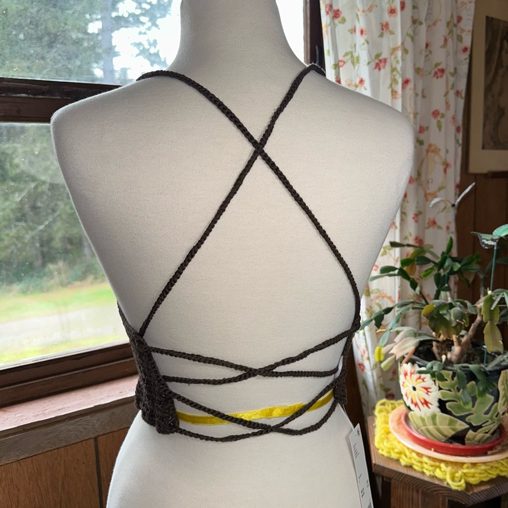 Out From Under • Chocolate Brown Crochet Lace Up Top - Picture 3 of 15